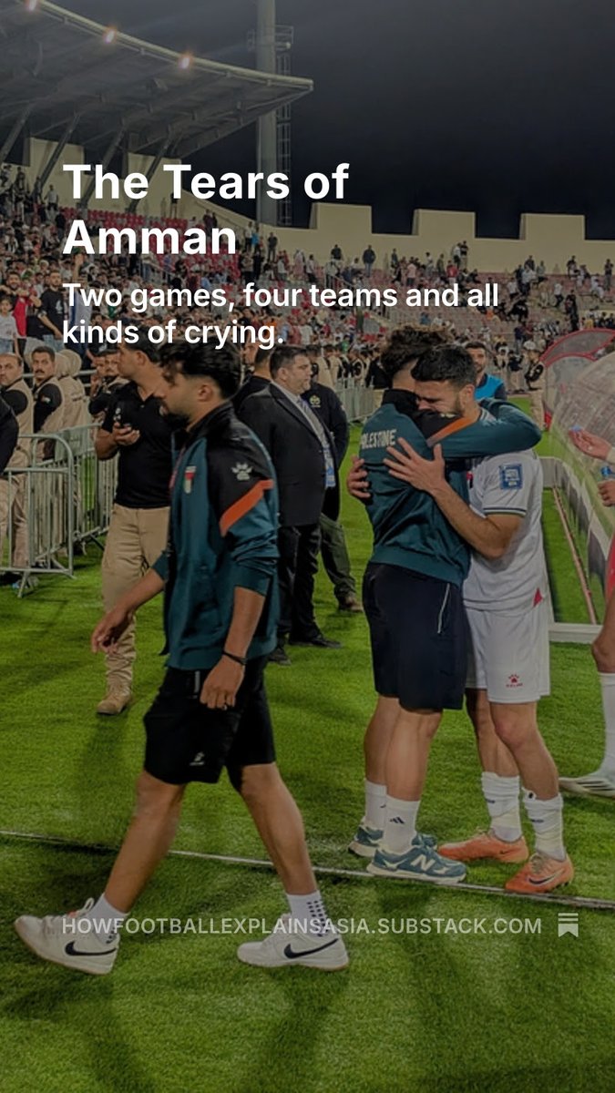 I attended both World Cup qualifiers in Jordan on Tuesday: 

Jordan vs Iraq and Palestine vs Oman.  

It was quite a night.

open.substack.com/pub/howfootbal…