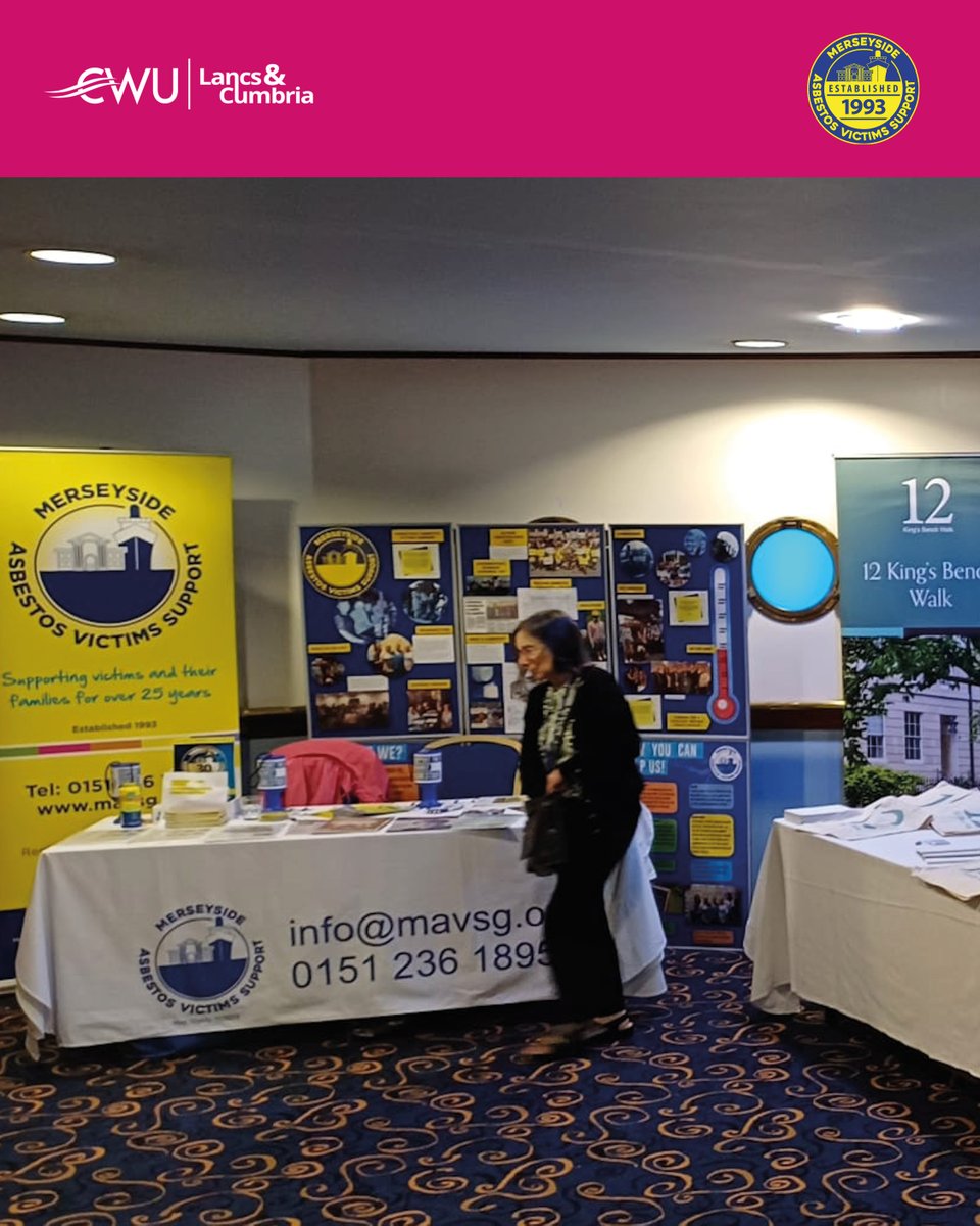 cwulancscumbria's tweet photo. CWU Safety Co-ordinator John Southwell &amp; Rik Farnworth attended 'Asbestos and the Law' conference at The Liner Hotel, Liverpool.
It was a valuable day of insight, shared expertise and important discussion around health, safety and justice for those affected by asbestos exposure. https://t.co/BeccKIdQbt