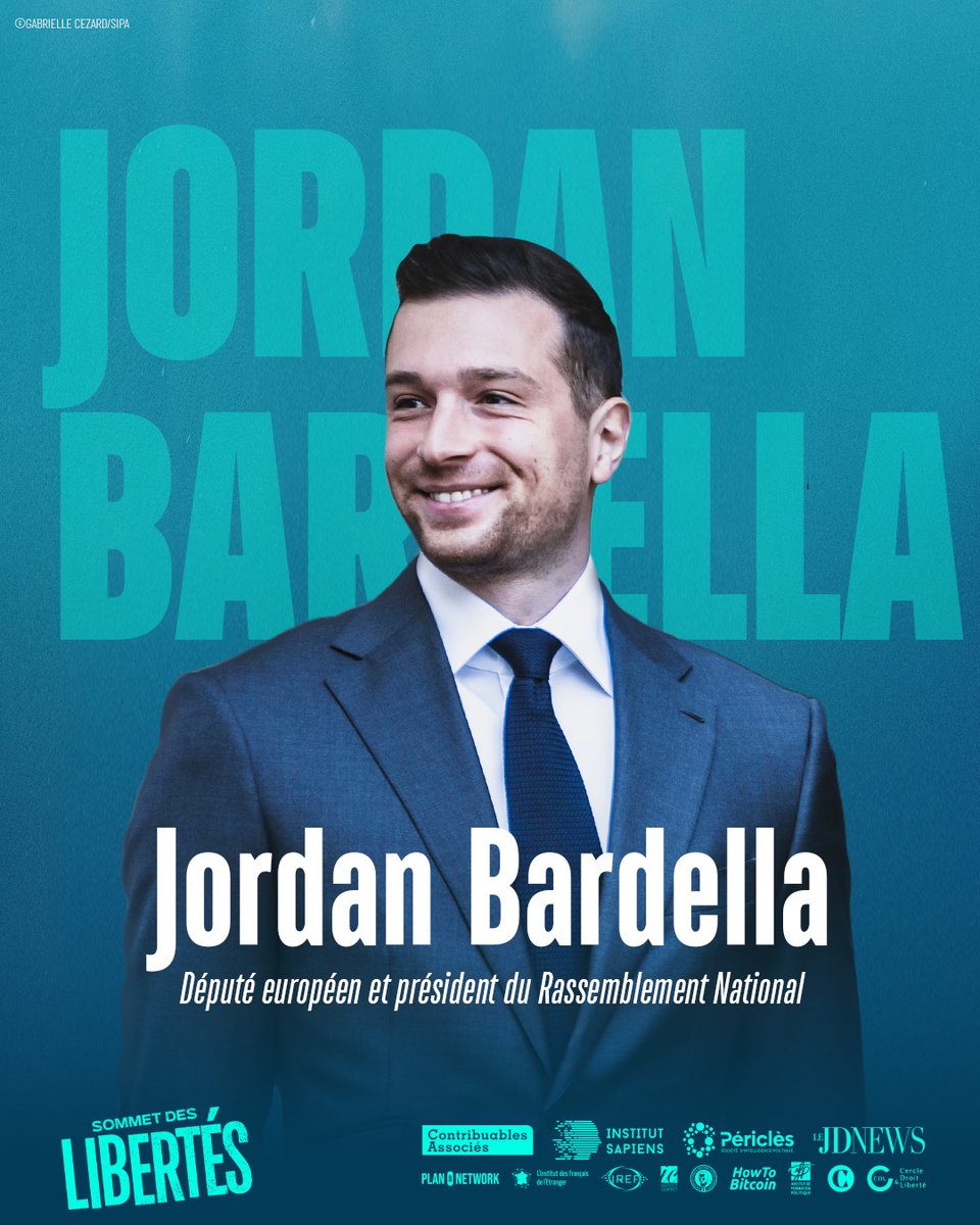 SommetLibertes's tweet photo. .@J_Bardella, président du Rassemblement National, participera au Grand Oral des Politiques, le 24 juin au #SommetDesLibertés.

🎟️ Réservez vos places : https://t.co/wlth43l4Rz

@contribuables
@Instit_Sapiens 
@leJDD 
@LeJDNews https://t.co/ADRkjsiwrF