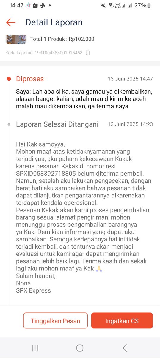 deaayya's tweet photo. @ShopeeID shp , ini pkt sya ga terima main dikembaliin aja, udh nunggu lama pembeli saya, estimasi awal 2 juni tiba dipembeli, skrng sdh dikosambi dan dikrm ke aceh, malah mau dibatalkan dan dikembalikan ke sya?, seenak itu pihak kalian ngebatalin, itu pkt hrs sampai pembeli sgra https://t.co/UtxNQulWsd
