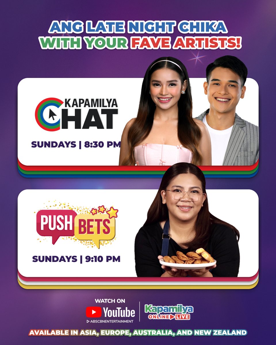 ABSCBN's tweet photo. Mapupuno ng chikahan at tawanan ngayong Linggo! 🤩🙌

🏠 Abangan sina Xyriel Manabat at Vince Maristela sa #KapamilyaChat ngayong June 15, 8:30 PM!

👩‍🍳 Mapapanood mo rin si Abi Marquez sa  #PushBets ngayong June 15, 9:10 PM!

#KapamilyaOnlinelive https://t.co/18N45O0kxw