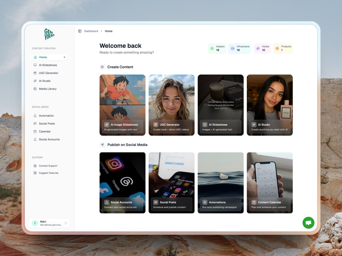 fekdaoui's tweet image. new home screen live inside @genviral_
open the app → create content → post on IG, TT → done