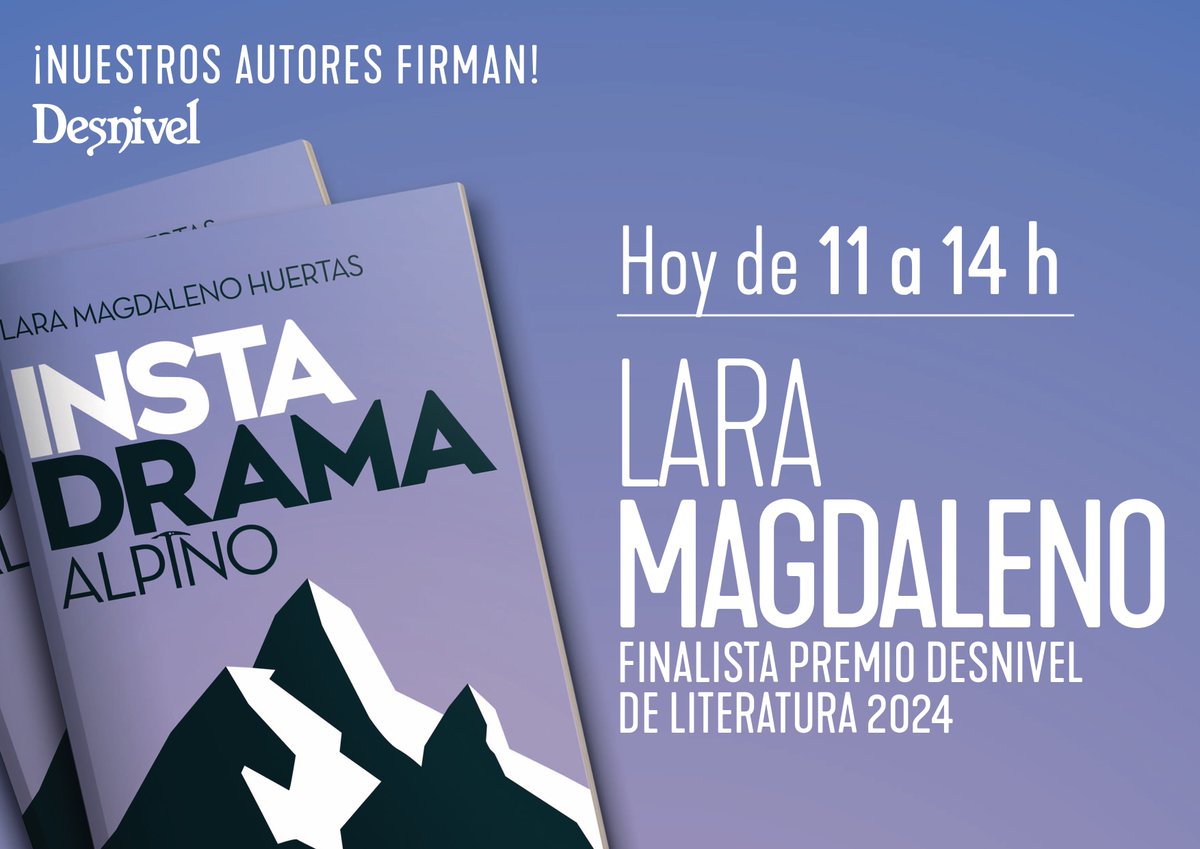 Editorial Desnivel (@editodesnivel) on Twitter photo Los autores de DESNIVEL firman en la @FLMadrid25 casetas nº 178-179. LARA MAGDALENO hoy, 14 de junio, de 11 a 14 h. <a href="/libdesnivel/">Librería Desnivel</a> Los autores de DESNIVEL firman en la @FLMadrid25 casetas nº 178-179. LARA MAGDALENO hoy, 14 de junio, de 11 a 14 h. <a href="/libdesnivel/">Librería Desnivel</a>