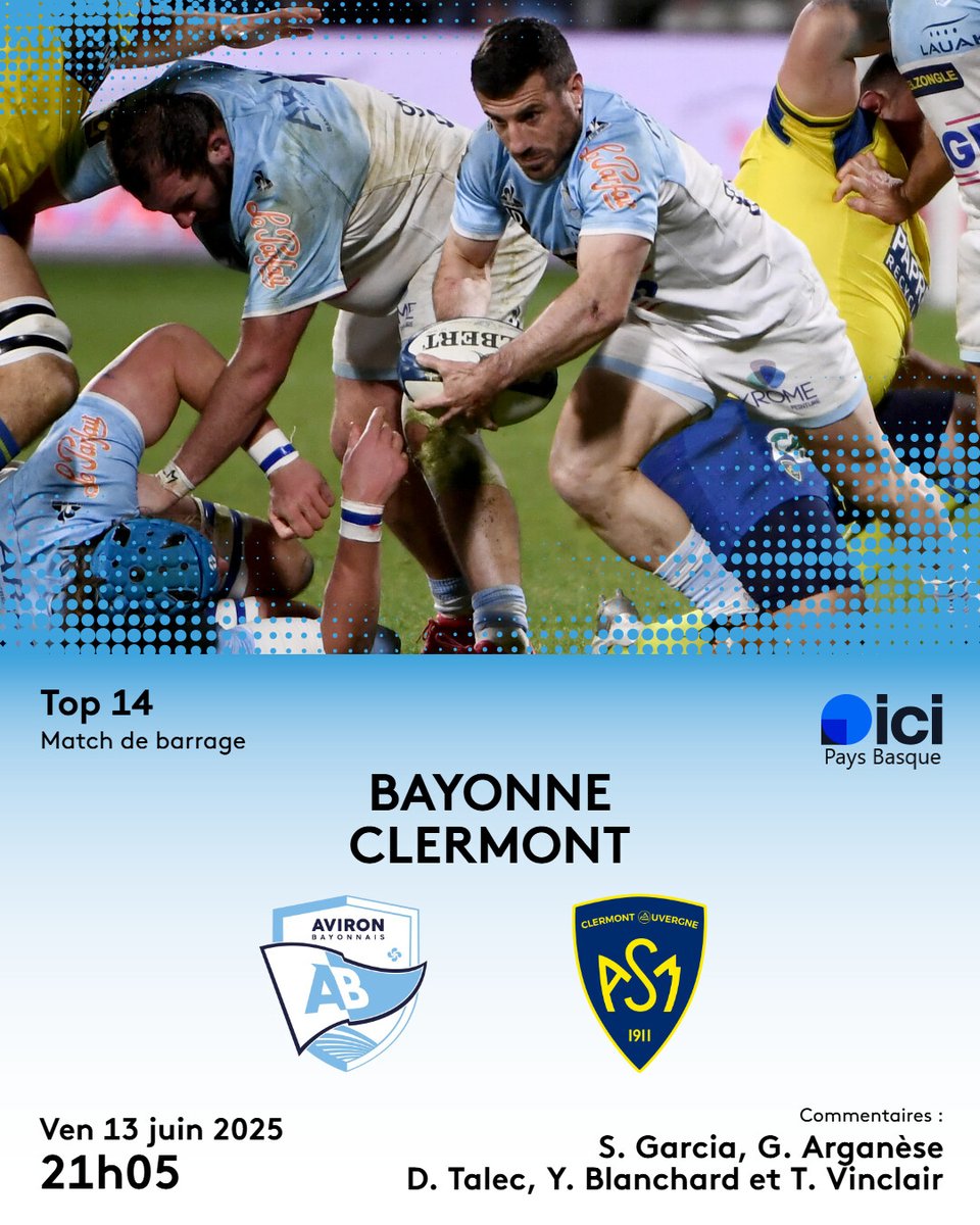 ✨ À match historique, dispositif 𝗘𝗫𝗖𝗘𝗣𝗧𝗜𝗢𝗡𝗡𝗘𝗟 ! De 18h à minuit ! ⏰ 

Aviron Bayonnais 🆚 Clermont
🏆 Top 14
🗓️ Barrage
📍 stade Jean-Dauger

🎙️ <a href="/StephaneGrcia/">Stéphaηe Garcia 🎙️</a>, Grégory Arganèse, <a href="/MrLec/">Mr D. Lec</a>, Yann Blanchard, <a href="/VinclairT/">Thomas Vinclair</a> et de nombreux invités 

#ABASM | #Top14 | #teamAB
