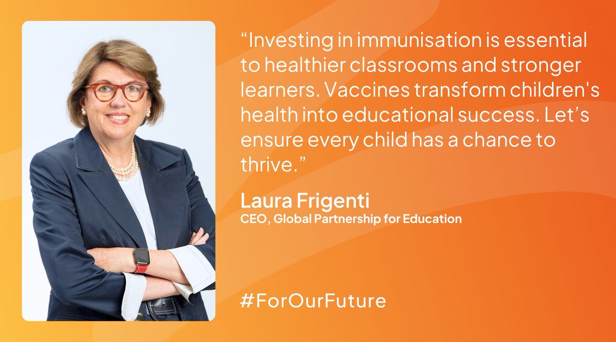 Gavi, the Vaccine Alliance (@gavi) on Twitter photo Vaccines don’t just save lives. They give children the chance to grow, learn and succeed. That’s why <a href="/GPECEO/">Laura Frigenti</a> and <a href="/GPforEducation/">Global Partnership for Education</a> are backing Gavi’s mission to protect 500 million more children by 2030.
Let’s give every child the best possible start. #ForOurFuture #VaccinesWork Vaccines don’t just save lives. They give children the chance to grow, learn and succeed. That’s why <a href="/GPECEO/">Laura Frigenti</a> and <a href="/GPforEducation/">Global Partnership for Education</a> are backing Gavi’s mission to protect 500 million more children by 2030.
Let’s give every child the best possible start. #ForOurFuture #VaccinesWork