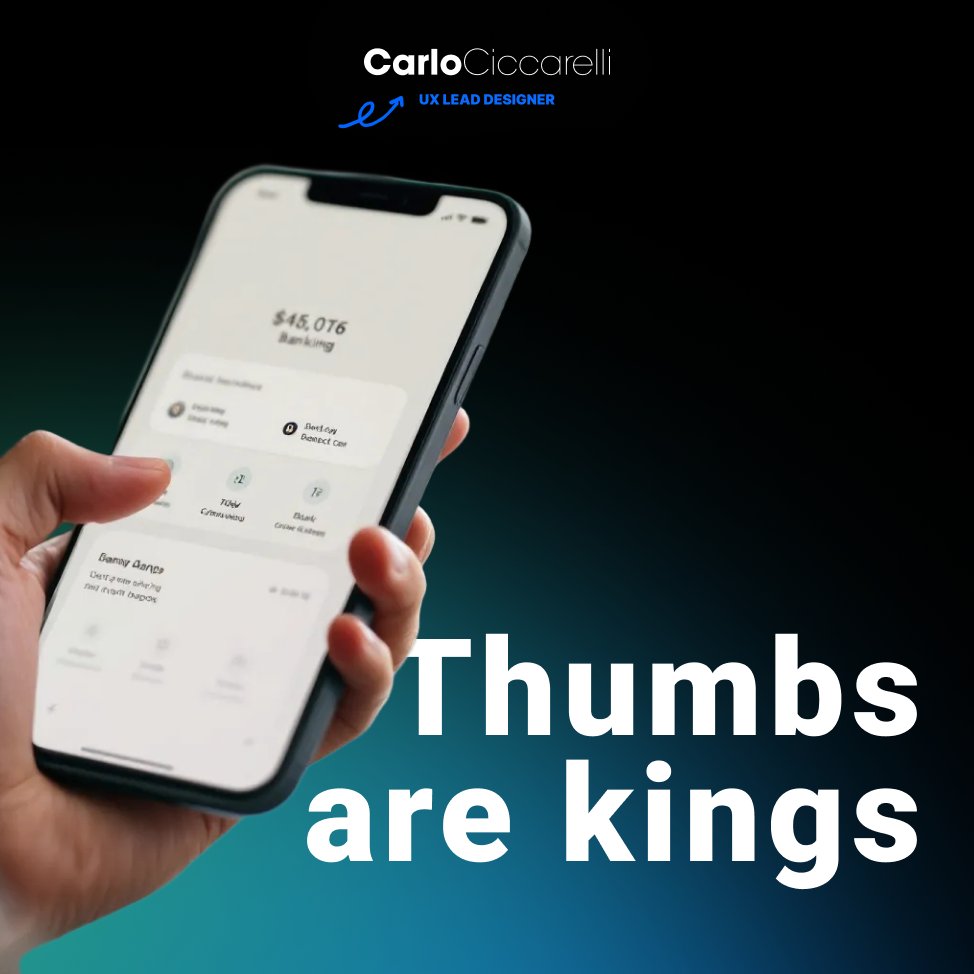 Designing for mobile?
Remember, thumbs are in charge.

Your main actions should live in the “thumb zone”-the area your thumb can comfortably reach when holding a phone one-handed.

Here’s how I check:

Hold your phone in one hand.

Try to tap your main button without doing finger