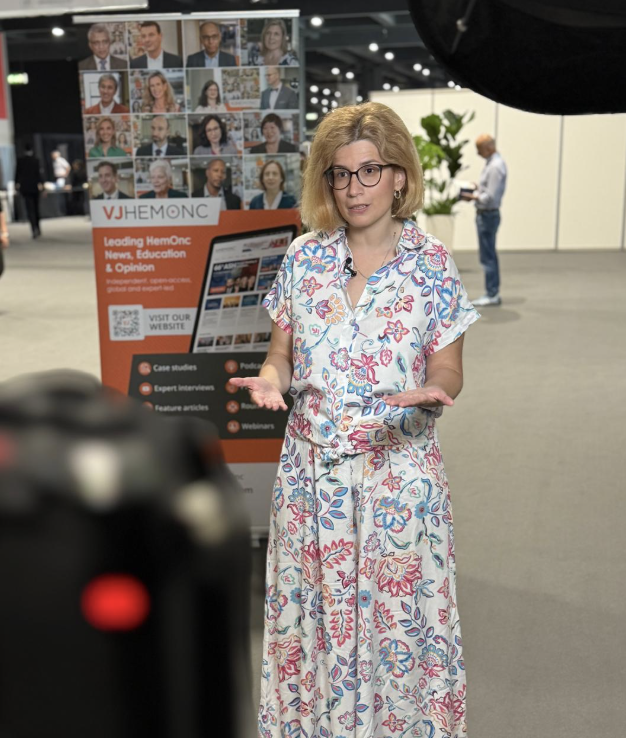 VJHemOnc's tweet photo. A lovely start to our morning with another engaging interview at #EHA2025!

Thank you to @elenicelli, who shared insights into endothelial injury syndromes in hematology, studies exploring GvHD prophylaxis in alloSCT, and more!

Head over to https://t.co/Vqyt4af67F to explore some of our coverage!

#BMTsm #HemOnc