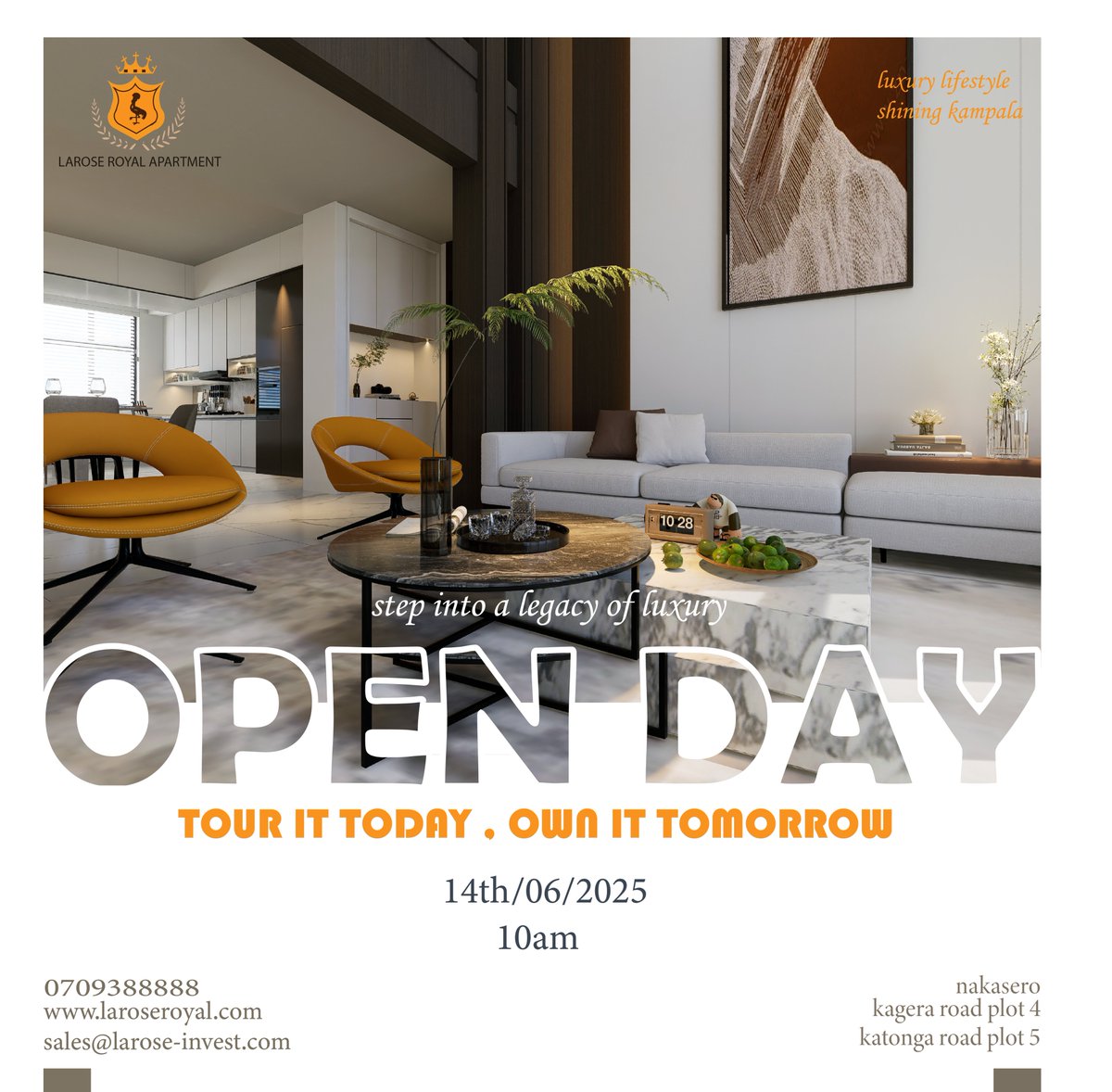 tomorrow is our open day, tour it today , own it tomorrow.