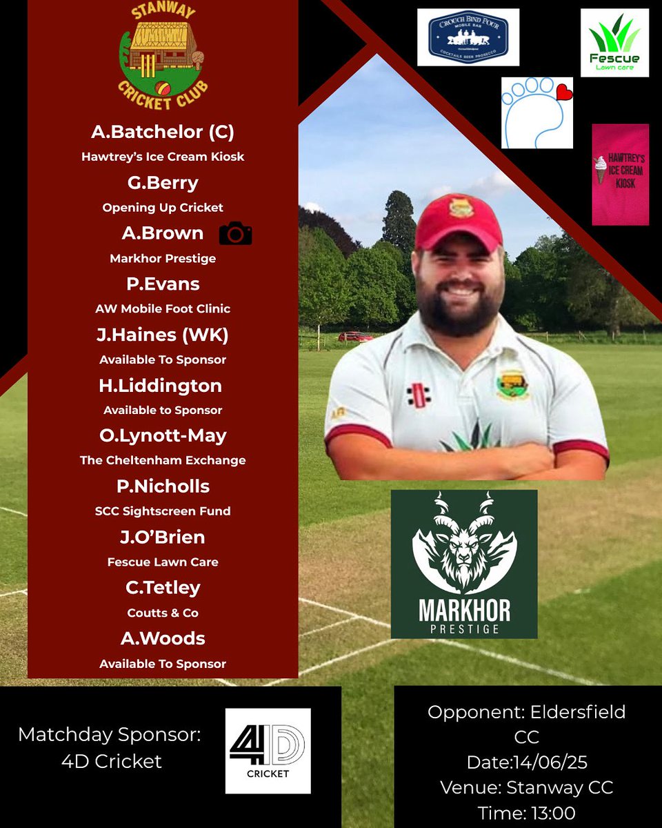 📍 HOME THIS SATURDAY
We host Eldersfield CC at 13:00 as we look to bounce back after two close defeats and a washed-out weekend.

Forecast looks clear, bar open all day — come down and get behind the lads! 🍻🏏

Big thanks to 4DCricket for sponsoring!

#UpTheWay
<a href="/swsportsnews/">South West Sports News</a>