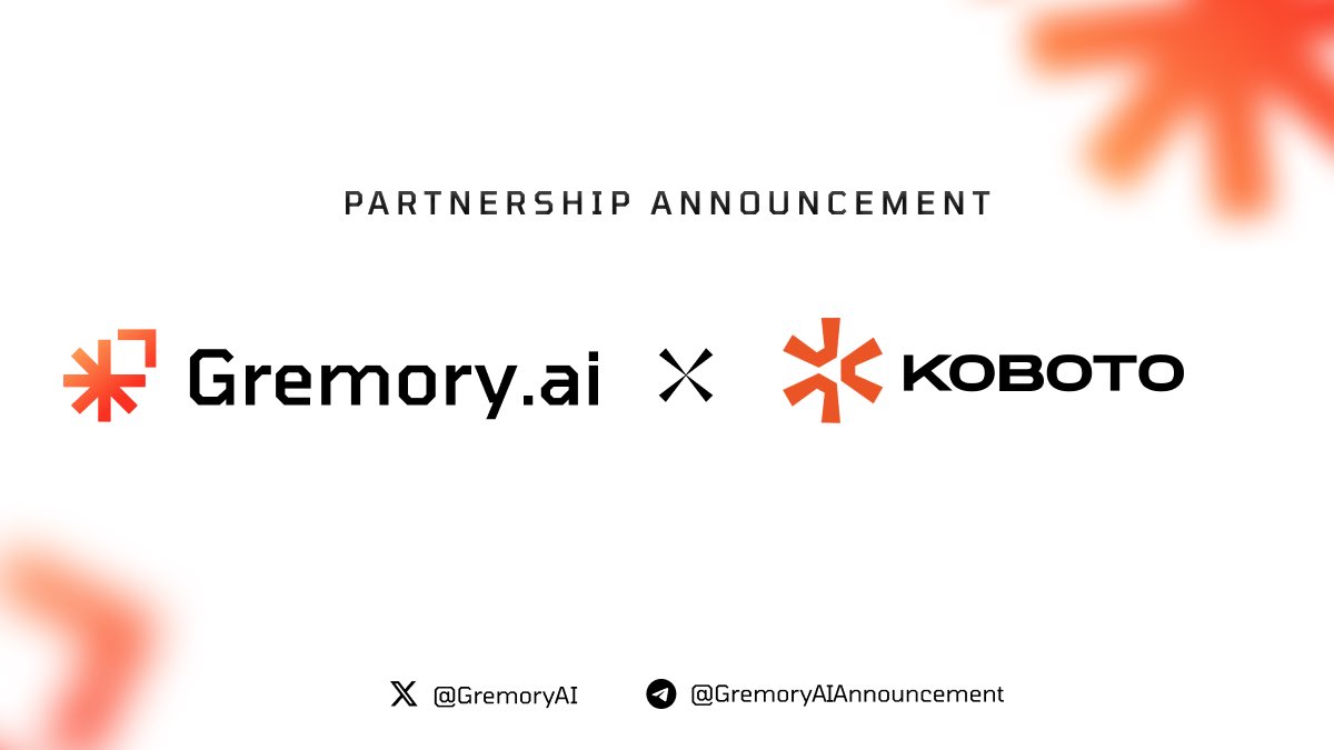 🚨Partnership Announcement: Gremory x Koboto Al 🚨

Two agent-first protocols. One shared vision, autonomous systems that think, act, and build on- chain.

We're partnering with @Koboto_Al to push the boundaries of DeFAl coordination and execution.

Let's build, together.