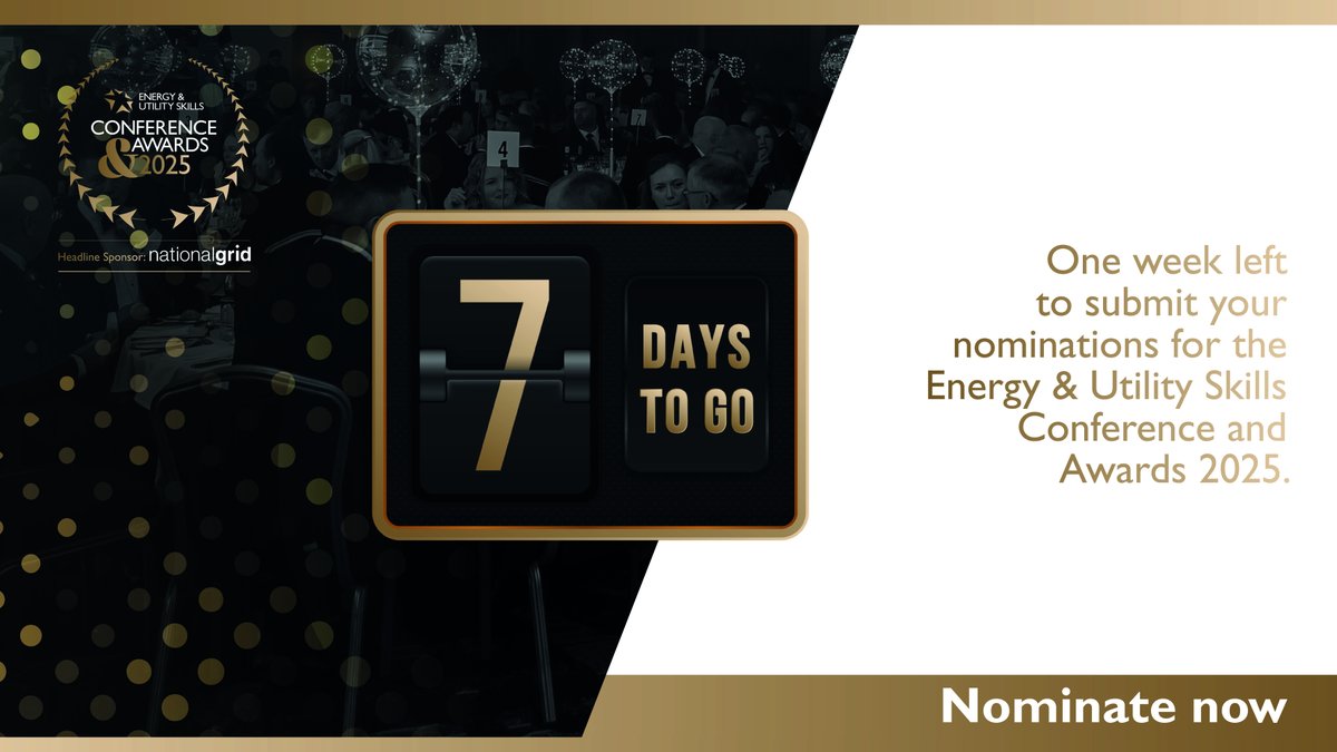 📢 One week left to submit your nominations for the Energy &amp; Utility Skills Conference and Awards 2025.

This is a fantastic opportunity to shine a spotlight on the outstanding individuals and organisations in our sector: euskills.co.uk/nomination-for…

#EUSCA25