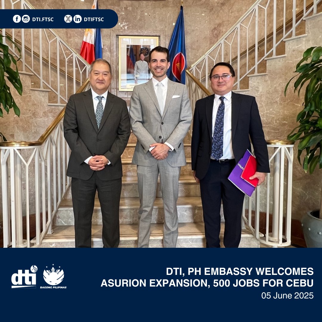 LOOK | DTI, PH Embassy welcomes Asurion expansion, 500 jobs for Cebu

Read full article: dti.gov.ph/news/dti-ph-em…

#DTIForeignTradeServiceCorps #DTIPhilippines