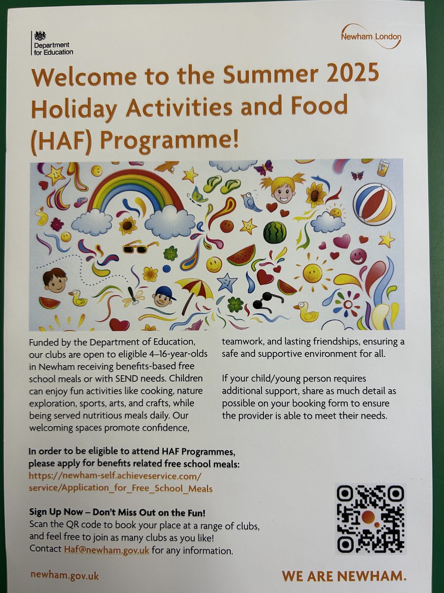 PEACH E16 (@peach_e16) on Twitter photo Newham Council are launching a Summer Holidays Activities & Food Programme for children who receive free school meals. For more information, contact: haf@newham.gov.uk Newham Council are launching a Summer Holidays Activities & Food Programme for children who receive free school meals. For more information, contact: haf@newham.gov.uk