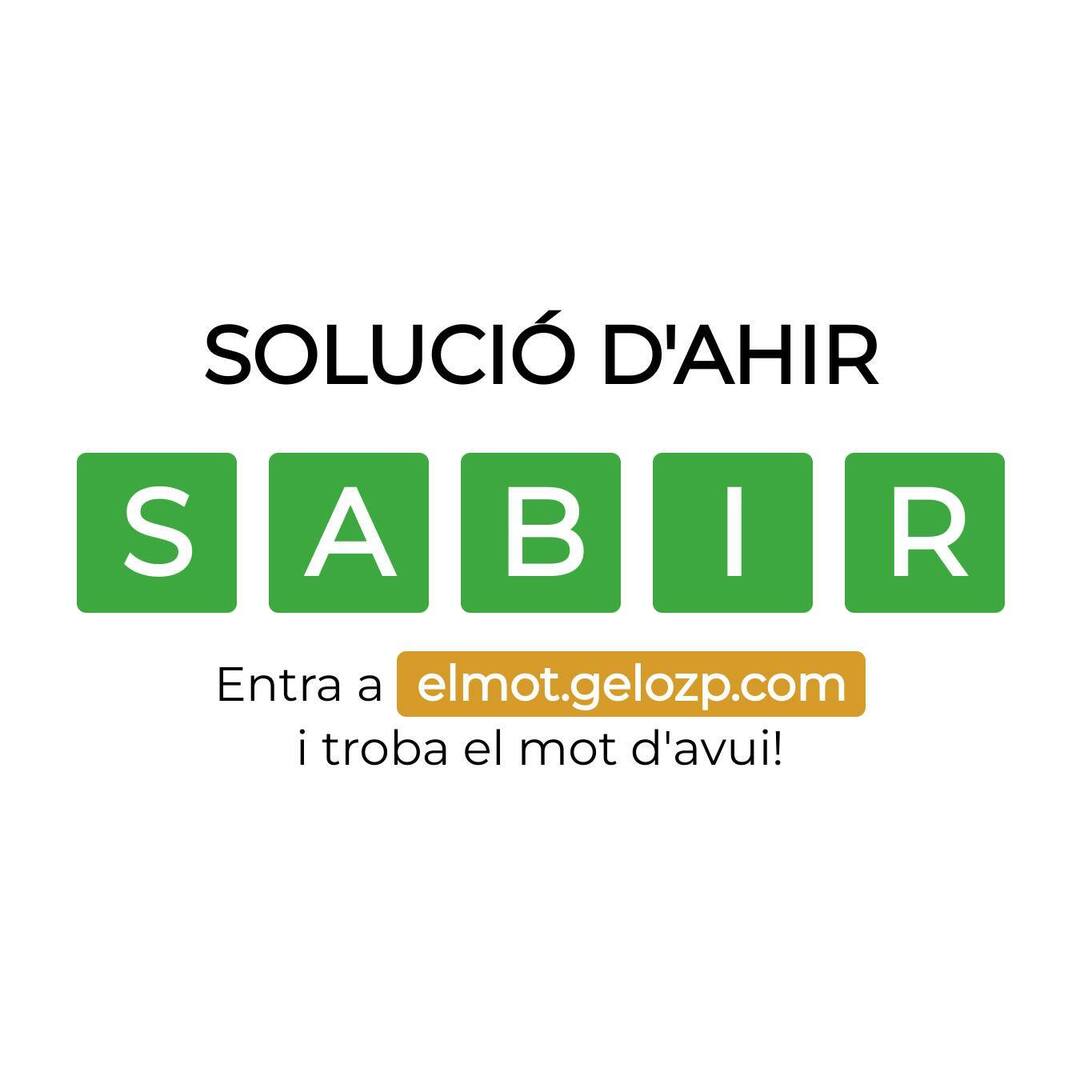 La solució d’ahir era SABIR. La vas encertar?
Entra a elmot.gelozp.com i troba la paraula d’avui!

#ElMot #WordleCAT