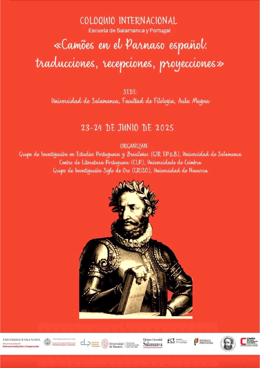 Internacional USAL (@intusal) on Twitter photo 🇵🇹 🇪🇸 | Coloquio Internacional “Camões en el Parnaso español” en <a href="/usal/">Universidad de Salamanca</a> para conmemorar #Camões500 y el #VcentenarioEscuelaSalamanca
🎙 Especialistas de ESP y POR exploran traducciones y la proyección del poeta en el mundo hispánico.
🗓 23-24 JUN | Aula Magna de <a href="/FilologiaUsal/">Filología USAL</a> 🇵🇹 🇪🇸 | Coloquio Internacional “Camões en el Parnaso español” en <a href="/usal/">Universidad de Salamanca</a> para conmemorar #Camões500 y el #VcentenarioEscuelaSalamanca
🎙 Especialistas de ESP y POR exploran traducciones y la proyección del poeta en el mundo hispánico.
🗓 23-24 JUN | Aula Magna de <a href="/FilologiaUsal/">Filología USAL</a>