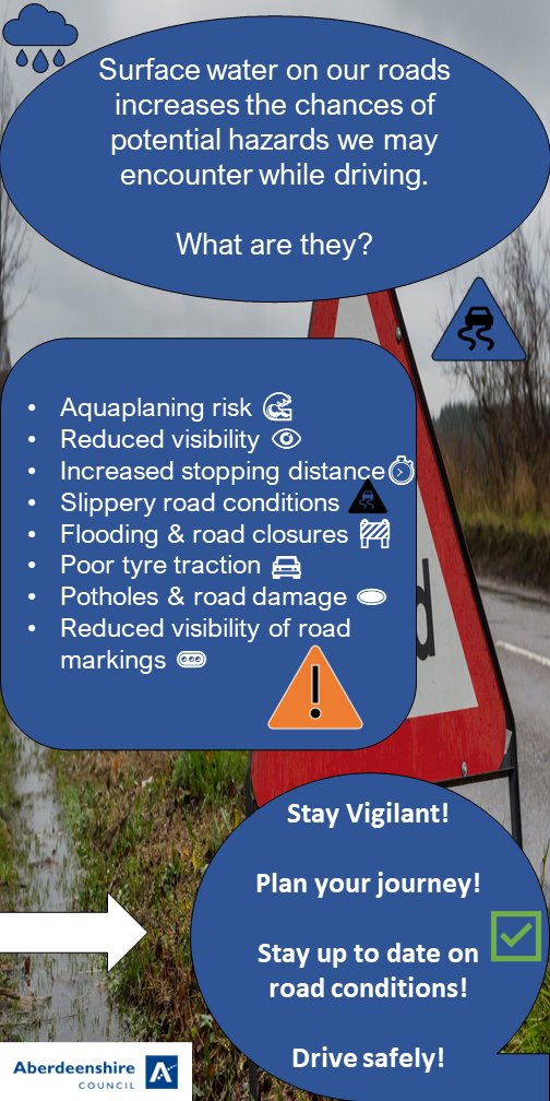 AbshireRoads's tweet image. Commuting on the Aberdeenshire network today? 🛣️⛈️
⚠️A YELLOW weather warning is currently in place until 18:00 this evening for thunderstorms and heavy rain ⛈️
The network is likely to be impacted by surface water🌊🚘
⬇️