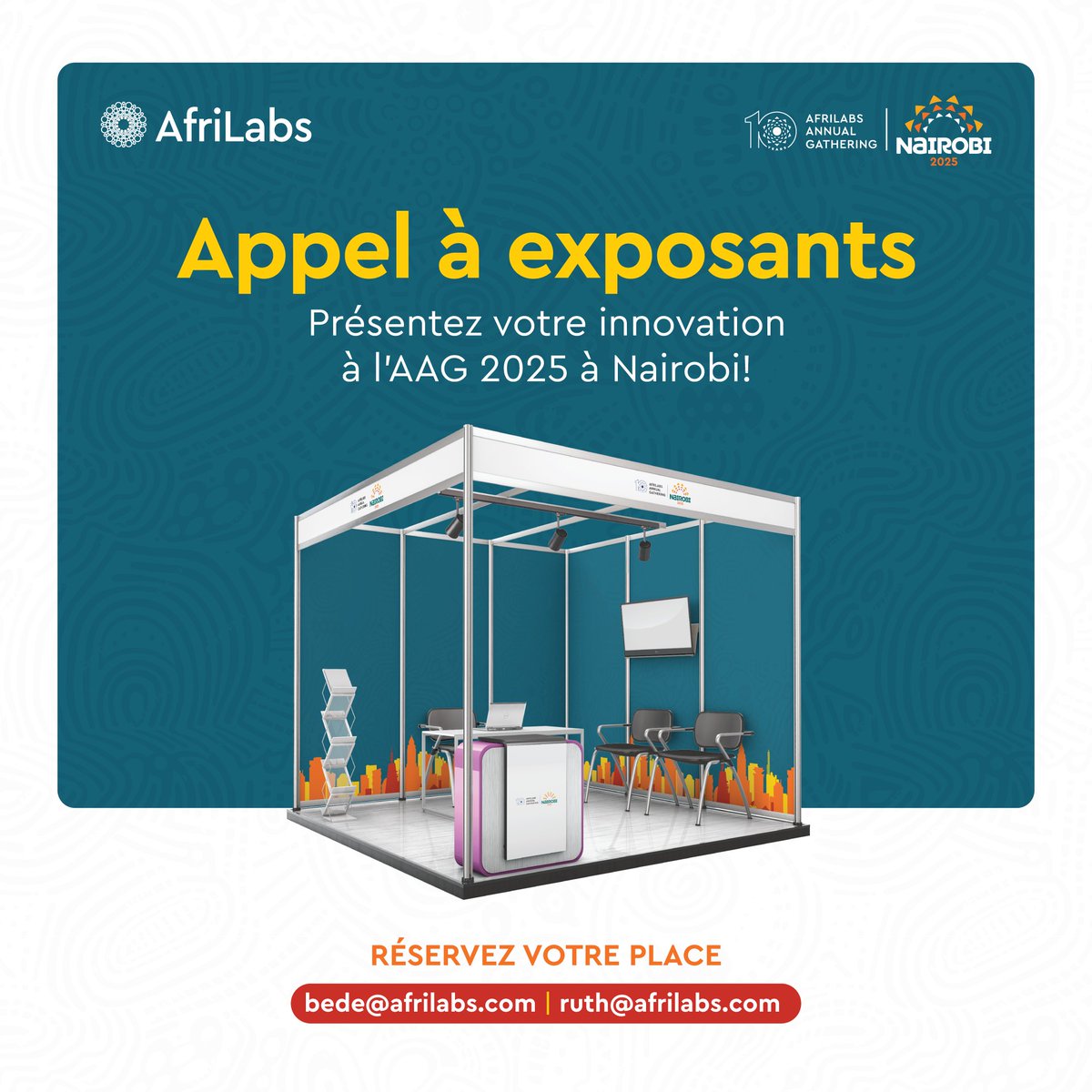 Are you ready to showcase your product, solution, or story to the entire continent?

Join the Exhibition Pavilion at the <a href="/AfriLabs/">AfriLabs</a> Annual Gathering 2025, where 1,000+ delegates from 60+ countries will converge in #Nairobi, #Kenya to explore what’s next in innovation.

#AAG2025