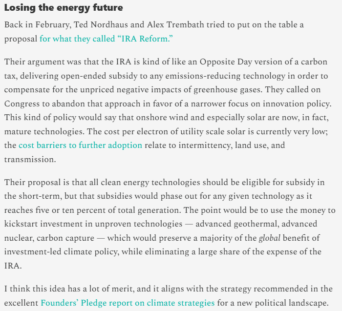Johannes Ackva (@j_ackva) on Twitter photo 1/3 Grateful for <a href="/mattyglesias/">Matthew Yglesias</a> to highlight this crucial point from <a href="/TheBTI/">Breakthrough</a>:
There are ways to reform the IRA that preserve most of its climate value -- by focusing on nascent technologies.
slowboring.com/p/trumps-beaut… 1/3 Grateful for <a href="/mattyglesias/">Matthew Yglesias</a> to highlight this crucial point from <a href="/TheBTI/">Breakthrough</a>:
There are ways to reform the IRA that preserve most of its climate value -- by focusing on nascent technologies.
slowboring.com/p/trumps-beaut…