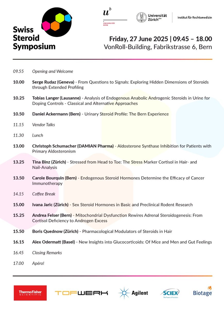 Ivana Jaric (@jaricivana) on Twitter photo Join us for the Swiss Steroid Symposium on June 27th <a href="/unibern/">Universität Bern</a> Happy to be there and to talk about the importance of considering sex steroid hormone status in basic and preclinical rodent research.
There are still some spots left and registration is free 👇 Join us for the Swiss Steroid Symposium on June 27th <a href="/unibern/">Universität Bern</a> Happy to be there and to talk about the importance of considering sex steroid hormone status in basic and preclinical rodent research.
There are still some spots left and registration is free 👇
