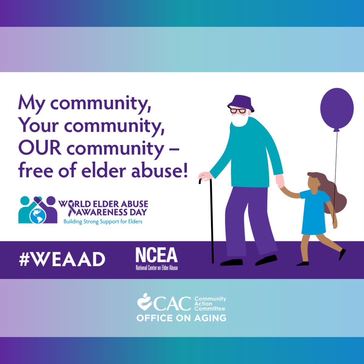 An estimated 5 million, or 1 in 10, older Americans experience elder abuse, neglect, or exploitation. Working together across our networks, we can generate awareness and foster action to end elder abuse. Let’s work to keep everyone safe as we age #WEAAD eldermistreatment.usc.edu/weaad-home 💜