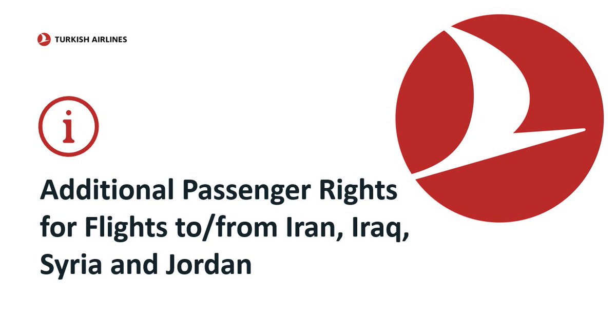 Dear Passengers,

Additional rights have been granted to passengers traveling on flights departing from or arriving in Iran, Iraq, Syria and Jordan. For tickets issued on or before  June 13, 2025, and valid for travel between June 13, 2025 and June 20, 2025 (included), the