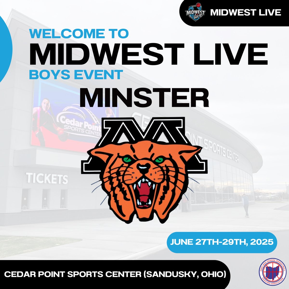 The OHSBCA would like to welcome the following teams to Midwest Live (Boys Event).

Midwest Live is one of the top Scholastic Recruiting Events in the nation!

See you June 27th-29th at the beautiful Cedar Point Sports Center in Sandusky, Ohio. 

#MWLiveBoys2K25