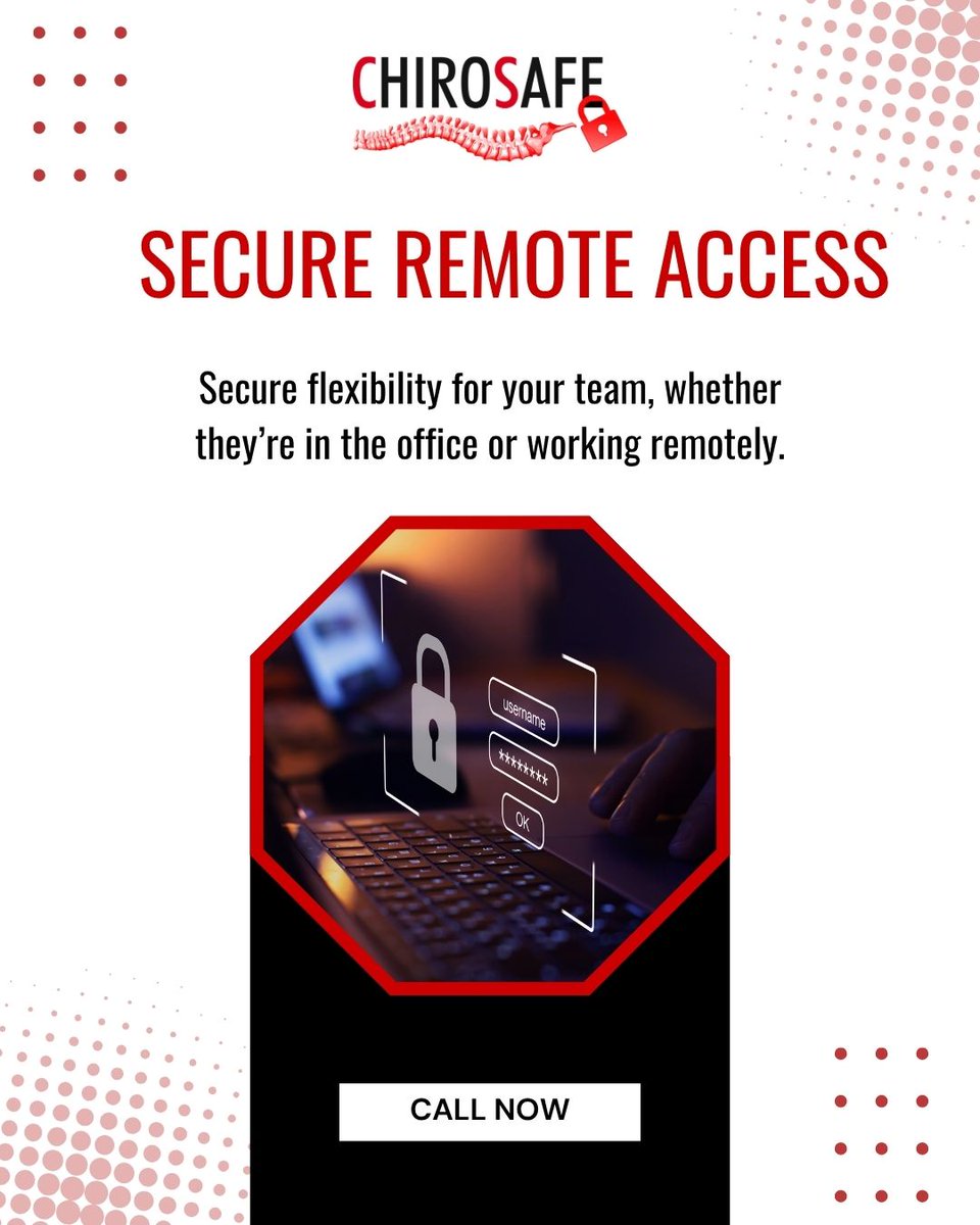 ChiroSafe's tweet image. With our HIPAA HITECH-compliant Secure Remote Access, your staff can safely connect to your systems whether they’re in the office, at home, or on the go. End-to-end encryption ensures every login is protected, every file is secure, and your compliance never slips

(470)[...]
