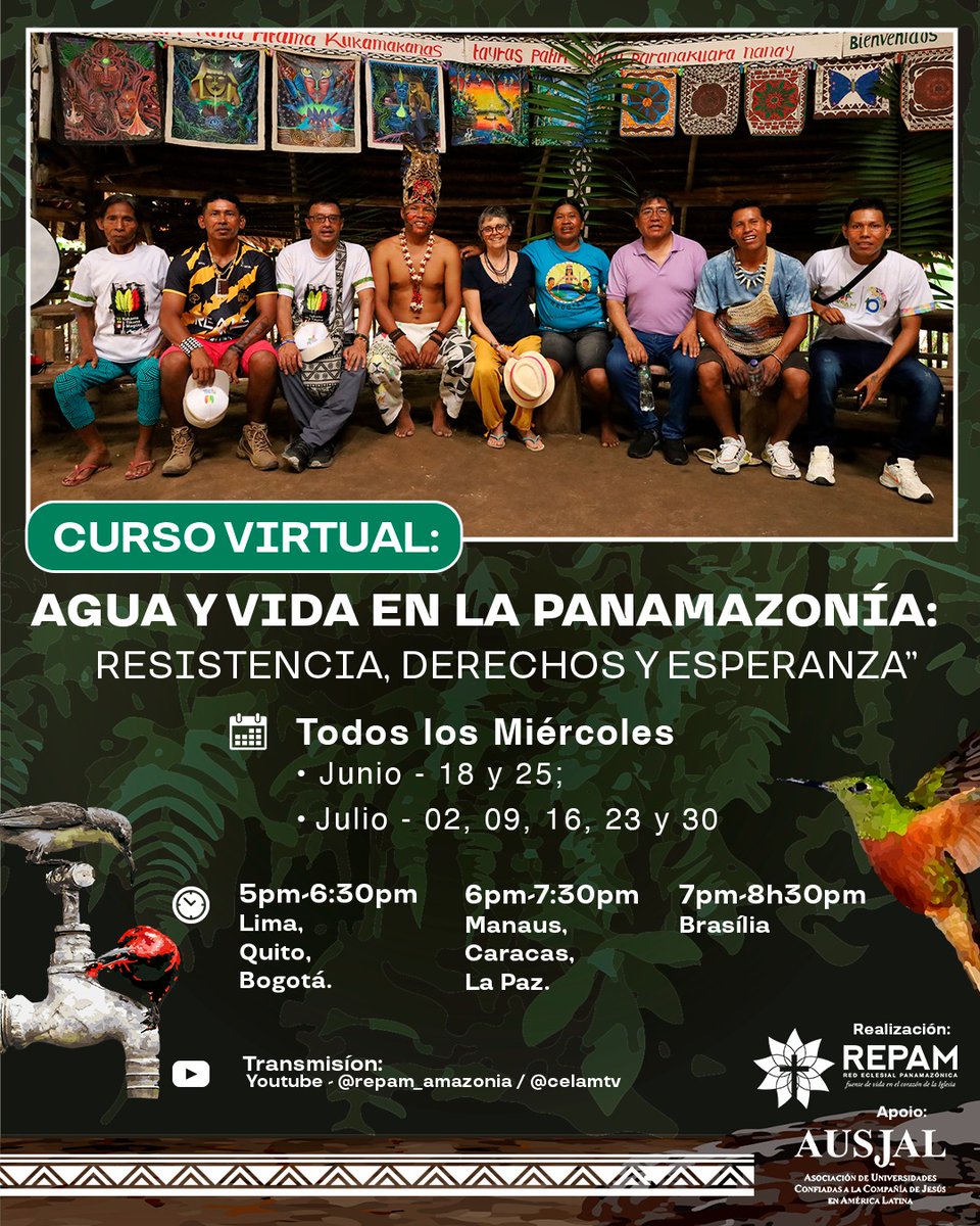 ¡Ya llega el curso virtual "Agua y vida en la Panamazonía!

📚 Son 7 encuentros sobre derechos, ecología integral, experiencias de resistencia y legislaciones en torno al agua

🔗 Inscríbete en: forms.office.com/r/BTjfHrb7sL

¡Atención!
La inscripción se cierra el 15 de junio.