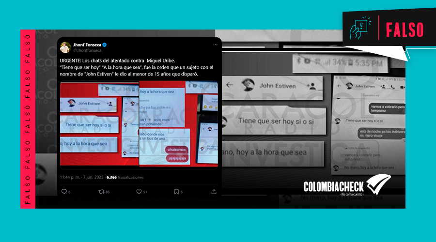 Los chats que Caracol relacionó con el atentado a Miguel Uribe no tienen nada que ver con el caso. Son de otro hecho, en Medellín, y fueron publicados 8 horas antes del ataque. La Policía confirmó que no se halló ningún celular en la escena.

🔗 acortar.link/d6i7pZ