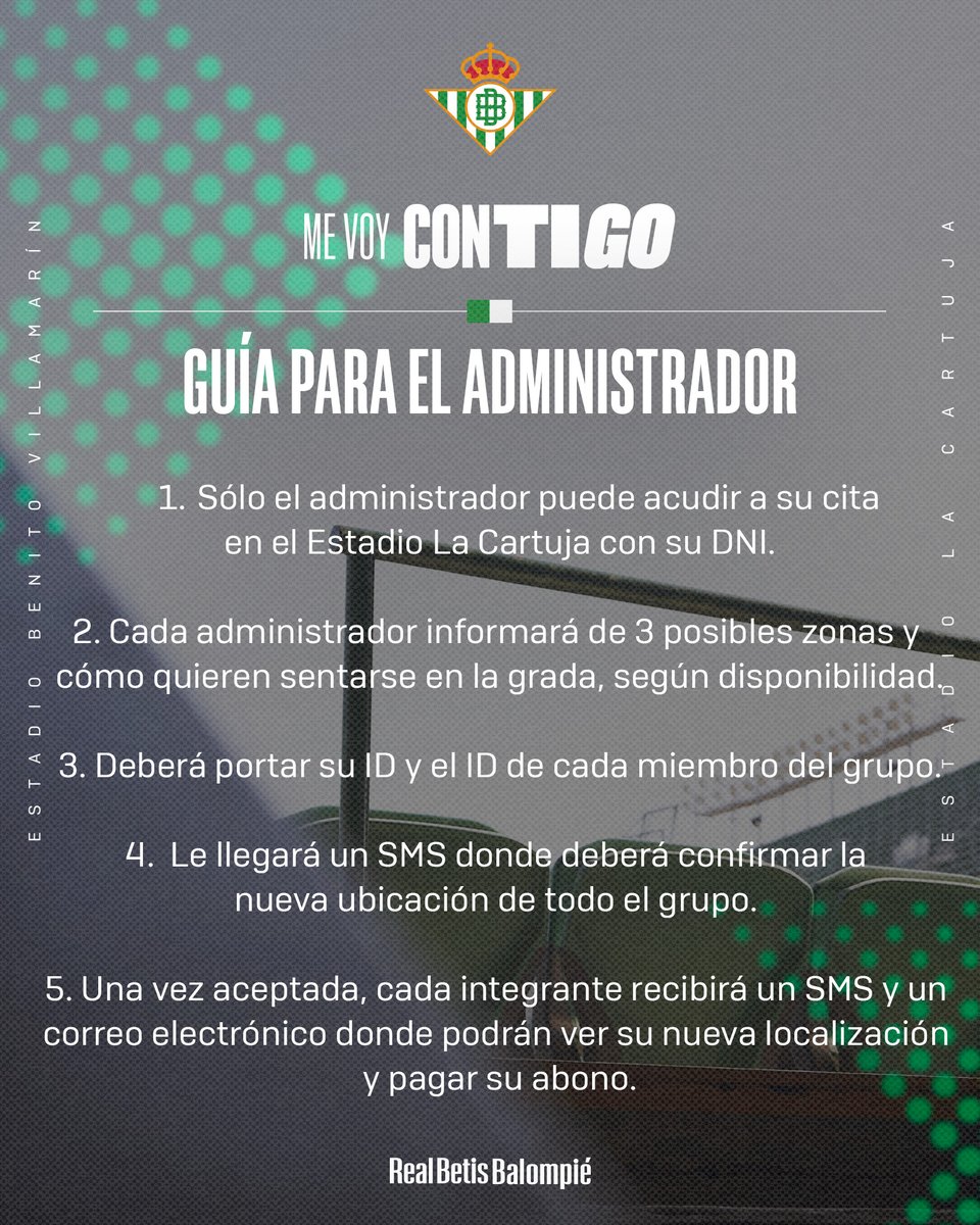 Comienza la Fase II del traslado a La Cartuja 🏟️

¡Consulta esta guía para los administradores!👇👀

Más ℹ️ Betismevoycontigo.es 

#MeVoyContigo