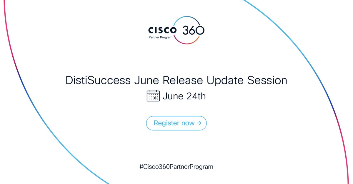 CiscoPartners's tweet image. 🚨 #CiscoDistributors Save the date for #Cisco360PartnerProgram Disti Success Session on June 24th!🚨
✅ Program updates
✅ Competitive strategies
✅ Q&A opportunities
Register now! 👉 cs.co/60184Ki5E
#CiscoPartnerProgram