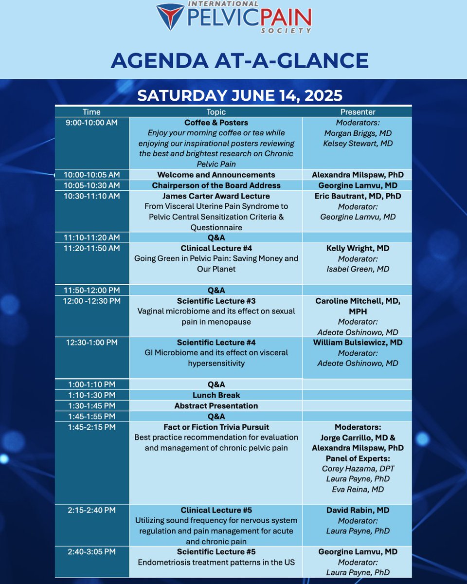 PelvicPainOrg's tweet image. Today's the day, the sun is shining, and it's time for the Annual Scientific Meeting!☀️
Here's the schedule for today and tomorrow at a glance, so keep track of when your favorite presenters/topics are coming up! We'll see you soon!
View the full program: pelvicpain.org/annual2025/pro…