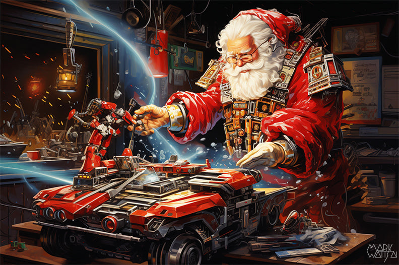 MarkWattsStudio's tweet image. Upgrade your holiday decor with Mark Watts&apos; AI/Hi Tec Santa! 🎅🤖🔥 This electrifying design blends sleek tech with festive spirit. Perfect for those craving a twist on tradition. Ready to add some high-tech cheer to your space? #HolidayArt #TechSanta markwattsart.com/products/copy-…