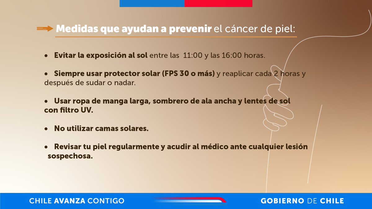 🔸En el Día Mundial del Cáncer de Piel, recuerda que puedes protegerte siguiendo las medidas de protección adecuadas, como evitar la exposición al sol y usar protección solar. Revisa tu piel regularmente y acude al médico ante cualquier lesión, mancha o lunar sospechoso.
