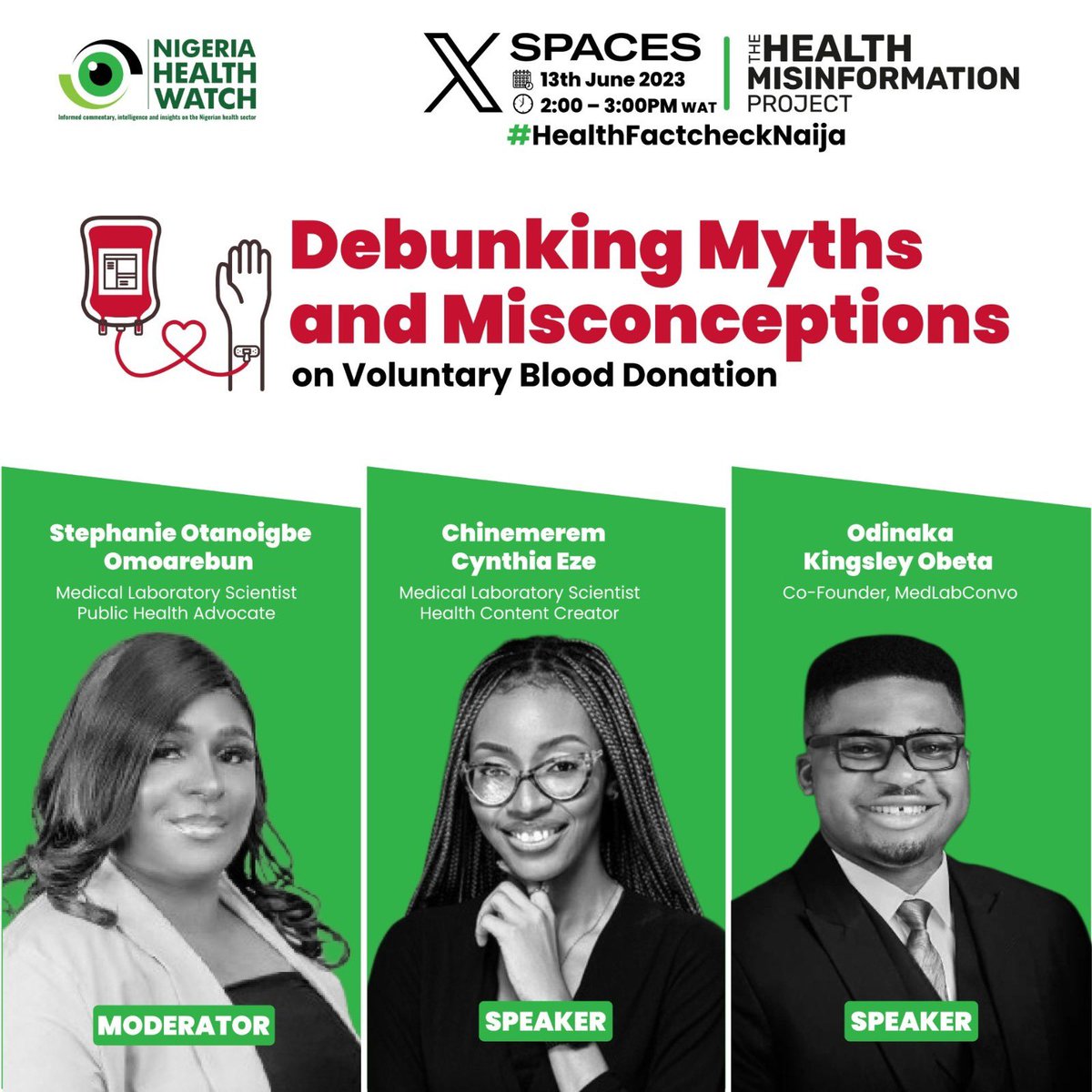 Odinaka Kingsley Obeta 🇳🇬 (@obetaodinaka) on Twitter photo In a few minutes we’ll start this conversation. Is #BloodDonation safe?
What are the myths and misconceptions?
Join us live on <a href="/HealthFact_NG/">HealthFactCheckNG</a> as we discuss this matter.
W/ <a href="/labgirlonlens/">LabGirlOnLens👩🏽🔬</a> & <a href="/Labcoatgiirl/">LabCoat Girl🔬🥼💉🩸</a> In a few minutes we’ll start this conversation. Is #BloodDonation safe?
What are the myths and misconceptions?
Join us live on <a href="/HealthFact_NG/">HealthFactCheckNG</a> as we discuss this matter.
W/ <a href="/labgirlonlens/">LabGirlOnLens👩🏽🔬</a> & <a href="/Labcoatgiirl/">LabCoat Girl🔬🥼💉🩸</a>