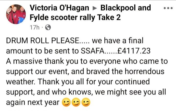 The IN Crowd (Blackpool) (@theincrowdbpool) on Twitter photo Very happy with the amount we raised for <a href="/SSAFA/">SSAFA</a> at our charity scooter rally. Who knows we might do another one next year π
<a href="/trojan_sc/">TROJAN SCOOTER CLUB</a> <a href="/ScooteringMag/">Scootering</a> <a href="/acessheffield/">Sheffield Aces Scooter Club β£οΈπ΅π΅β£οΈ</a> <a href="/SeasidersLS12/">Wortley Seasiders</a> <a href="/RicsMods/">The RICS MOD BAND</a> <a href="/TallFaces/">The Tall Faces</a> Very happy with the amount we raised for <a href="/SSAFA/">SSAFA</a> at our charity scooter rally. Who knows we might do another one next year π
<a href="/trojan_sc/">TROJAN SCOOTER CLUB</a> <a href="/ScooteringMag/">Scootering</a> <a href="/acessheffield/">Sheffield Aces Scooter Club β£οΈπ΅π΅β£οΈ</a> <a href="/SeasidersLS12/">Wortley Seasiders</a> <a href="/RicsMods/">The RICS MOD BAND</a> <a href="/TallFaces/">The Tall Faces</a>