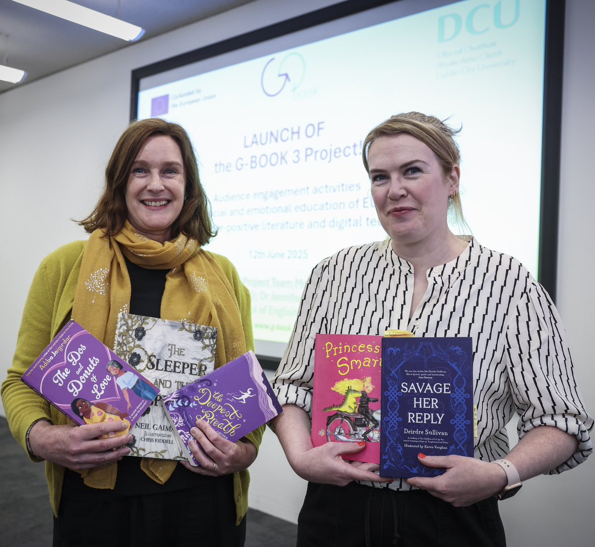 🎉 Two big updates from

1️⃣ Launch of G-Book 3 at #DCUPride: promoting gender-positive lit in 10 EU languages. DCU awarded €98K! 👉 g-book.eu

2️⃣ Book launch at #IRSCL2025 📚
Creative Readings of Multilingual Picturebooks, co-ed. by our Áine McGillicuddy