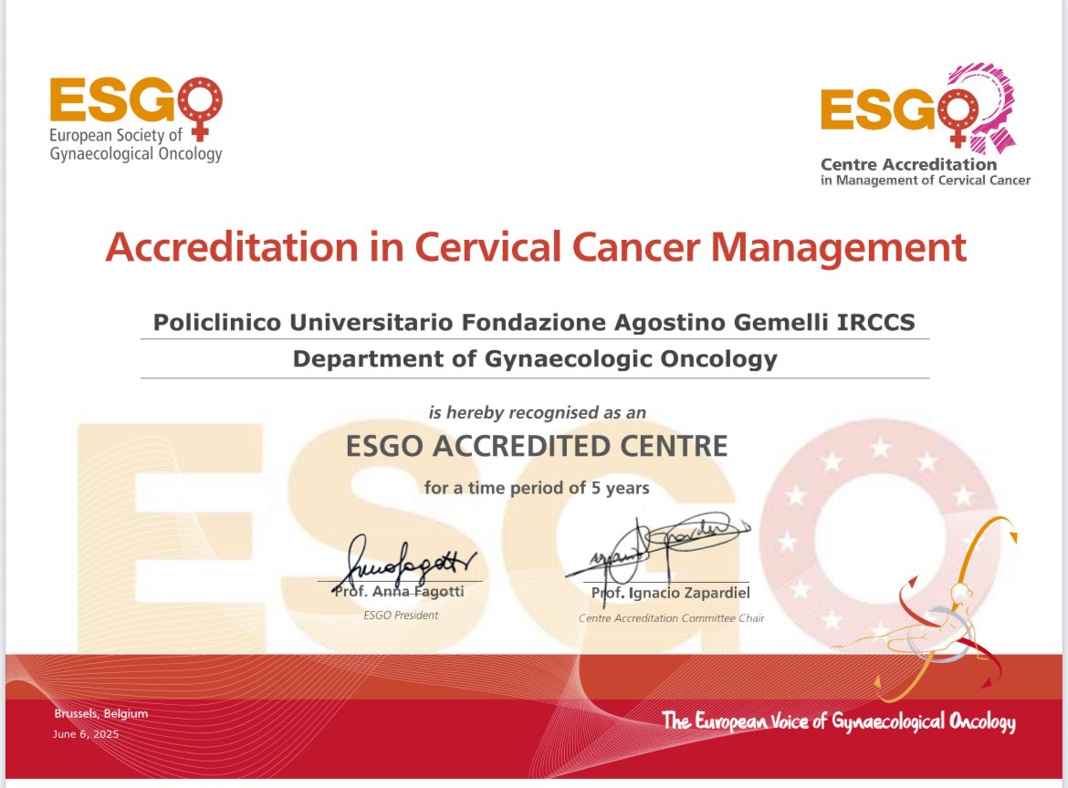 Nicolò Bizzarri (@nicolobizzarri) on Twitter photo So excited to be one of the first European centers to obtain the accreditation in Cervical Cancer Management🤩!
Quality indicators are essential to provide the best care to our patients!
Thanks to <a href="/ESGO_society/">ESGO</a> for the opportunity!
<a href="/annafagottimd/">Anna Fagotti</a> <a href="/frafanfani/">Francesco Fanfani</a> <a href="/ENYGO_official/">European Network of Young Gynae Oncologists</a> So excited to be one of the first European centers to obtain the accreditation in Cervical Cancer Management🤩!
Quality indicators are essential to provide the best care to our patients!
Thanks to <a href="/ESGO_society/">ESGO</a> for the opportunity!
<a href="/annafagottimd/">Anna Fagotti</a> <a href="/frafanfani/">Francesco Fanfani</a> <a href="/ENYGO_official/">European Network of Young Gynae Oncologists</a>