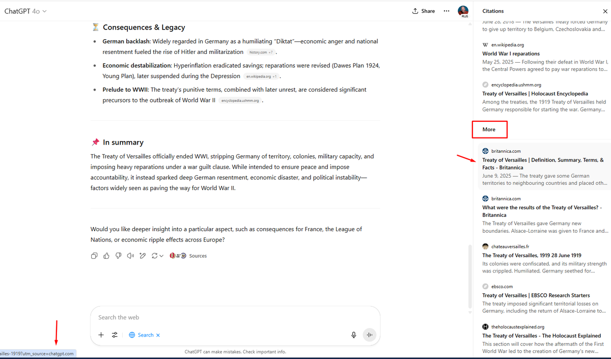 Heads-up, this should jump the traffic levels in GA4 and other analytics tools for ChatGPT. That's because ChatGPT finally added utm parameters for "More" sources versus just the citations. Those links used to be standard links without utm parameters. Now they contain