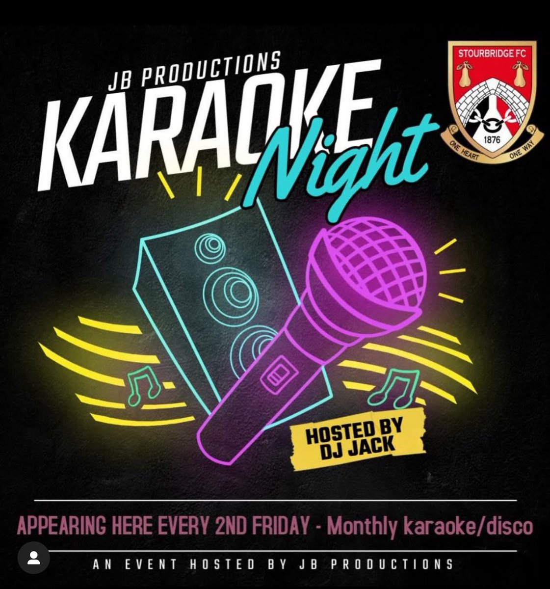 Second Friday of the month can only mean one thing…it’s Karaoke night in The Glassboys Bar 🍺 

Get yourselves down and Jack &amp; Co for a fantastic night 🎤

#StourbridgeFC | #GlassboysBar