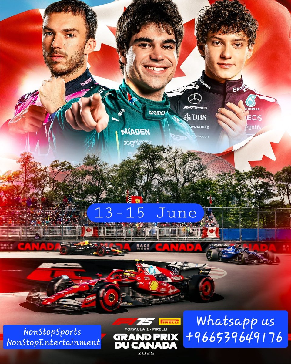 For watching the #CanadianGP 🇨🇦 and all other #Motorsport in hd/uhd quality, whatsapp us.  #RaceAcrossTheWorld #F1 #Formula1 #AustrianGP 📷#MotoGP #AstonMartinF1 #Ferrari #AlpineF1 #Mercedes #RacingBulls #Williams #KickSauber #RedBullRacing #HaasF1 #mclarenf1 📷 #NonStopSports