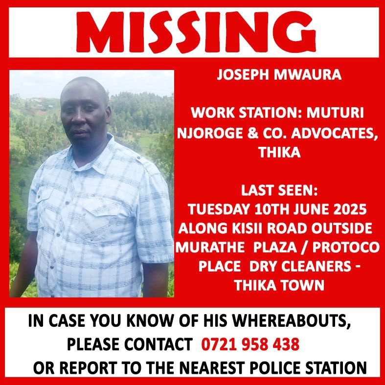 My friend’s dad been missing since Tuesday, pls share widely 🙏🏾 <a href="/C_NyaKundiH/">Cyprian, Is Nyakundi</a> <a href="/Nyandia_G/">Nyandia Gachago, ACIM</a> <a href="/IvixDKioi/">Ivix, Fashion Emcee. 🇹🇿</a> <a href="/JustRedinta/">Dubai Based Blogger</a> <a href="/stellanderitu/">Stella Nderitu</a> <a href="/justinewanda/">United In Grief</a> <a href="/Eastleighvoice/">The Eastleigh Voice</a> <a href="/Eastleighvoice/">The Eastleigh Voice</a> <a href="/KenyanSays/">The Kenyan Vigilante</a>