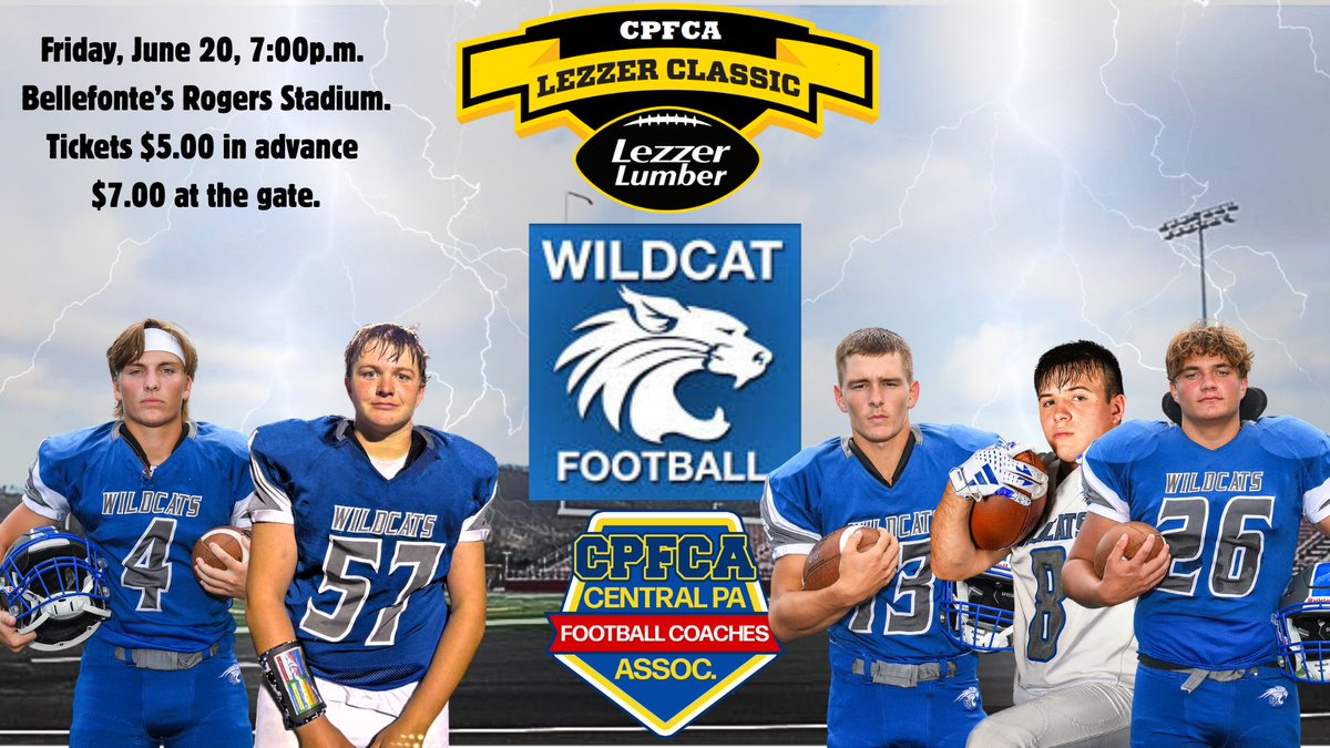 For tix in advance go here: docs.google.com/forms/d/e/1FAI……
<a href="/LezzerLumber/">Lezzer Lumber</a> <a href="/christian_lezz4/">Christian Lezzer</a> <a href="/CentralMtnAD/">Central Mountain Athletics</a> <a href="/coacht_cmhs/">Travis Thompson</a> <a href="/CMWildcatFB/">CM Football</a>