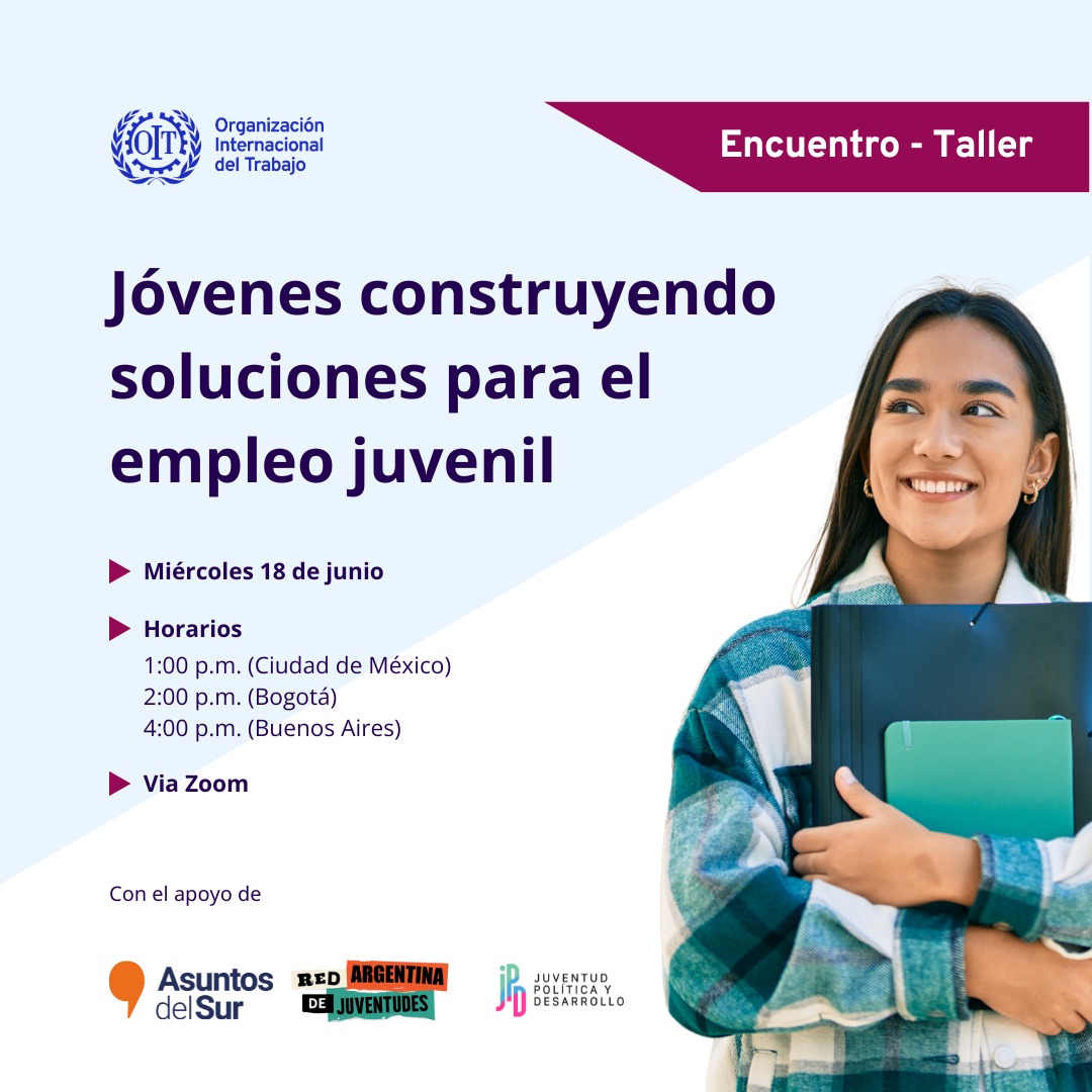 🌎 ¡Sé parte del cambio!

🙌 Este 18 de junio, súmate a nuestro evento virtual y participa, junto a otros jóvenes de la región, de la construcción de soluciones reales para el #EmpleoJuvenil en América Latina y el Caribe 🙋🏽‍♀️🙋🏽‍♂️

📺 Vía Zoom
📝 Inscripciones: ilo-org.zoom.us/meeting/regist…