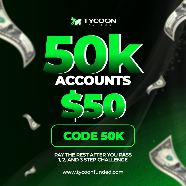 tycoonfunded's tweet image. GET A $50,000 CHALLENGE FOR ONLY $50! 🤩

Yes - that&apos;s right.

Pay $50, and pay the rest after you get funded!

Use code 50K at checkout 💚

Limited time only 👉 tycoonfunded.com