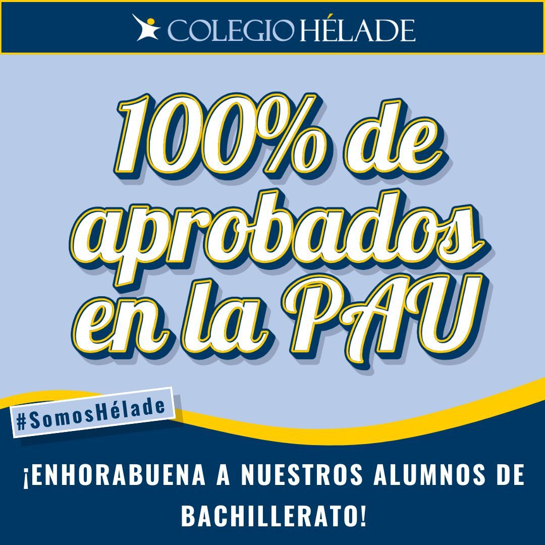 🎓 ¡Enhorabuena a nuestros alumnos de Bachillerato! 💯% de aprobados en la PAU. Orgullosos de vuestro esfuerzo, compromiso y constancia. ¡A por el futuro! #SomosHélade