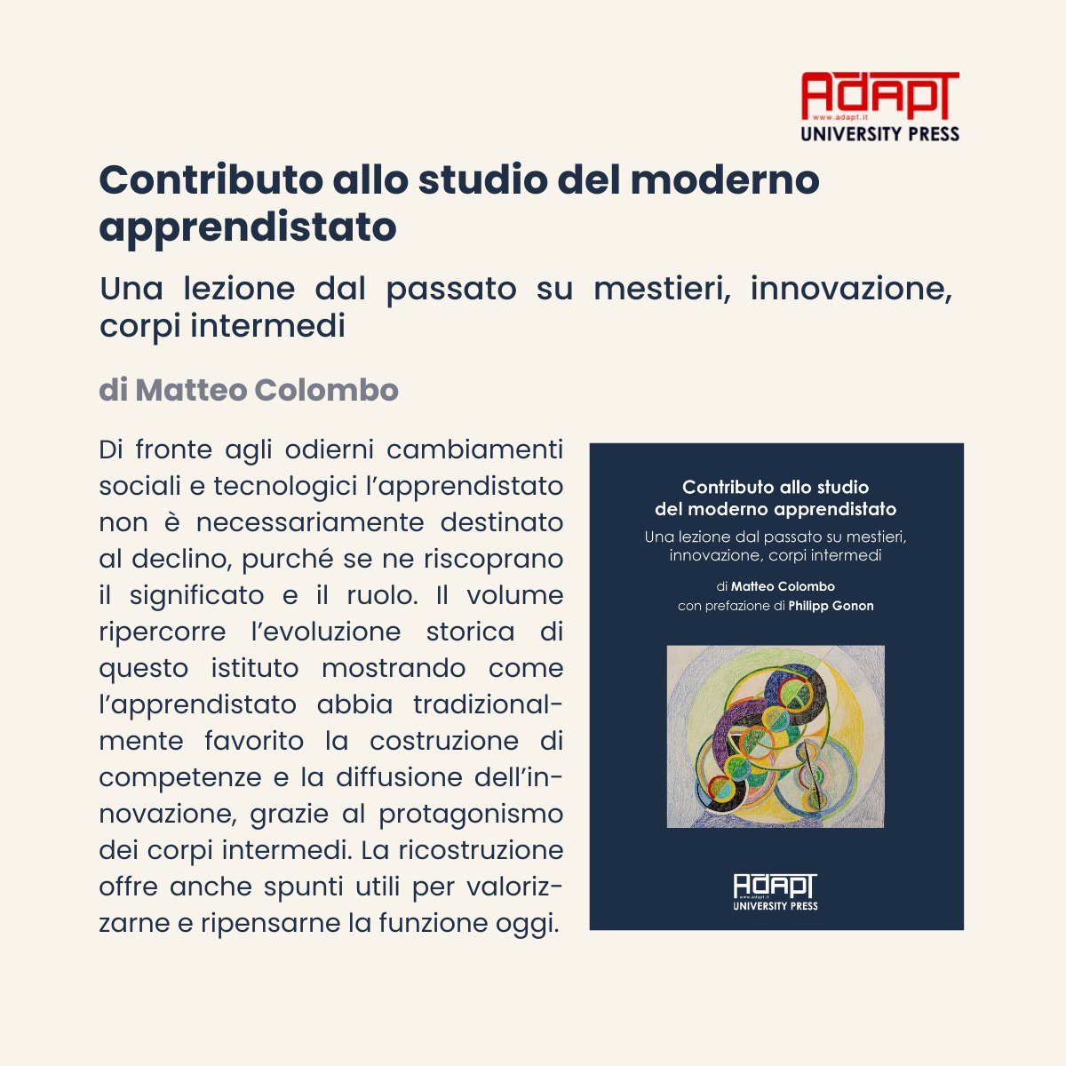 colombo_mat's tweet photo. #Apprendistato: istituto superato o opportunità di riscoprire?
Nel mio libro cerco di fornire una risposta a questa domanda, approfondendo la storia dell’apprendistato europeo dal punto di vista dei corpi intermedi e delle parti sociali.
Per approfondire https://t.co/v8VOvzESF9 https://t.co/i6VBIURgQC
