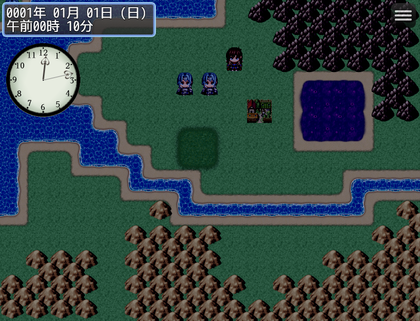 「ゲーム内時間の導入プラグイン」(MZ版)を作成しました。
アナログ時計を表示しているとき、メニュー画面から戻ったときに一瞬だけ時計の針が0時0分に戻る現象を修正しています。
#RPGツクールMZ 
raw.githubusercontent.com/triacontane/RP…