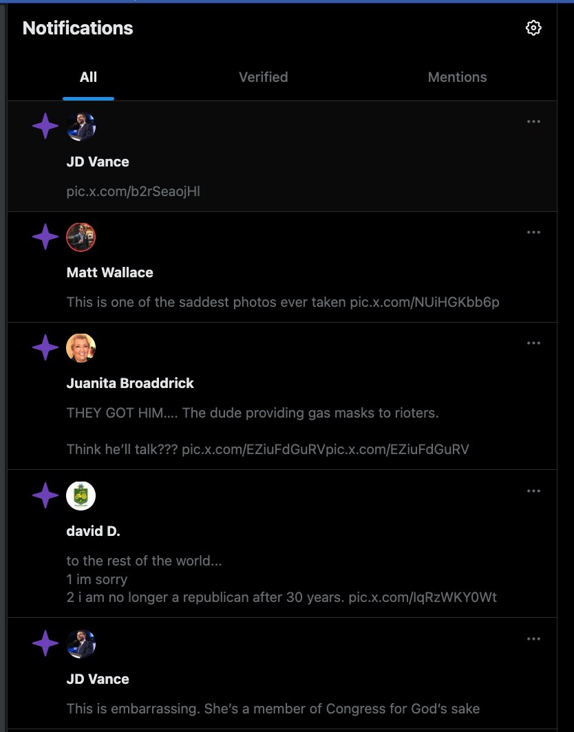 hey <a href="/elonmusk/">Elon Musk</a>! why do I get notifications about <a href="/JDVance/">JD Vance</a> posting something? I'm not following this account and don't even live on the same continent?? or more precise, why do I get any of these notifications of people I'm not following in any way!?