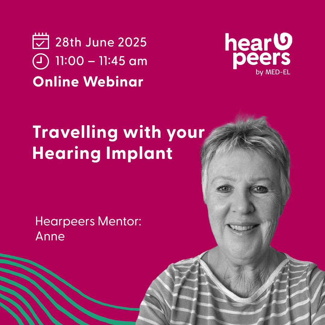 Travelling with your hearing implant?

Join Hearpeers Mentor, Anne, as she shares top tips for navigating airports, staying prepared, and making the most of your holiday with a hearing implant. 

📅 Sat 28 June | 🕚 11am (UK) 
🔗 Register: bit.ly/4n7MJEv